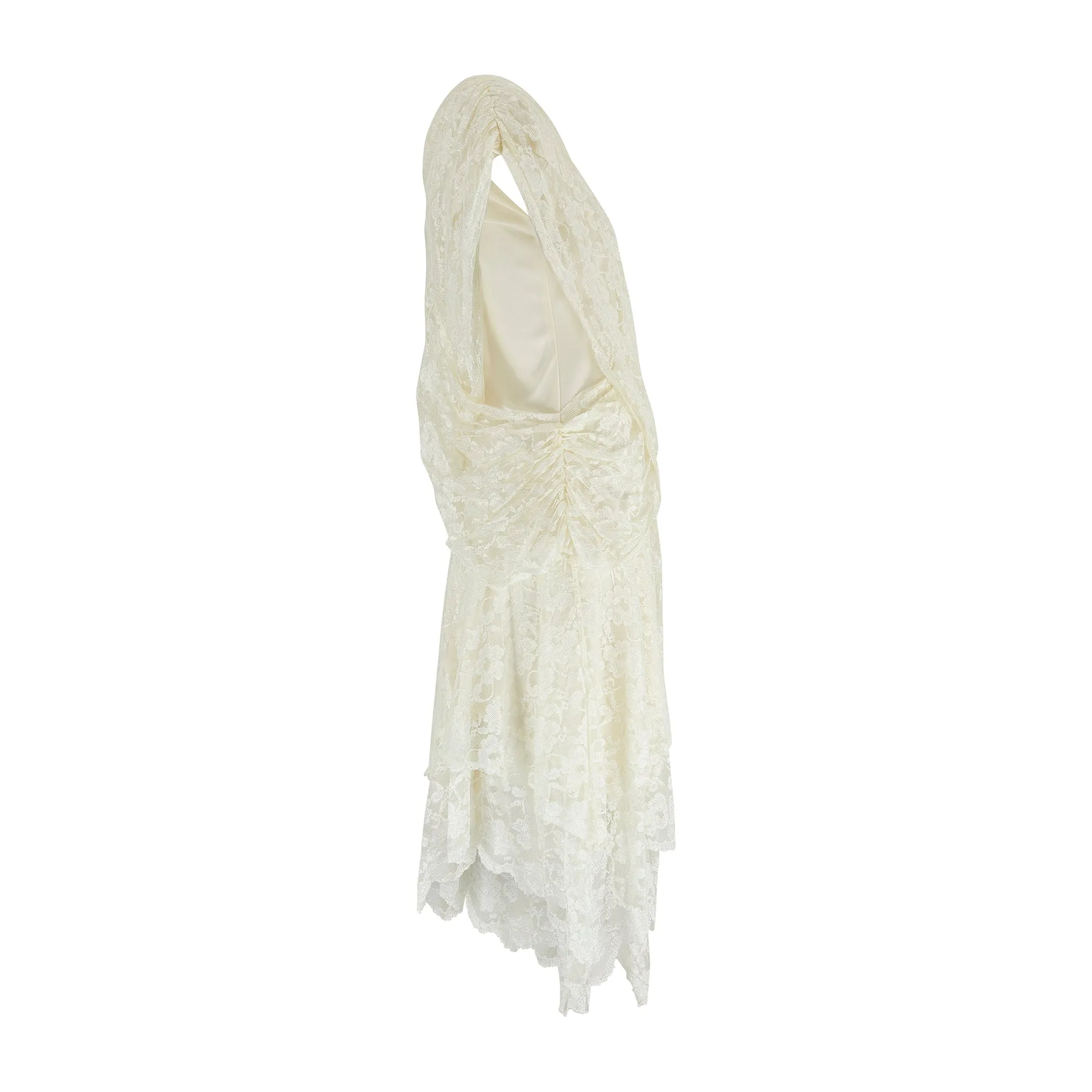1980s Ivory Lace Wrap-Around Wedding Dress
