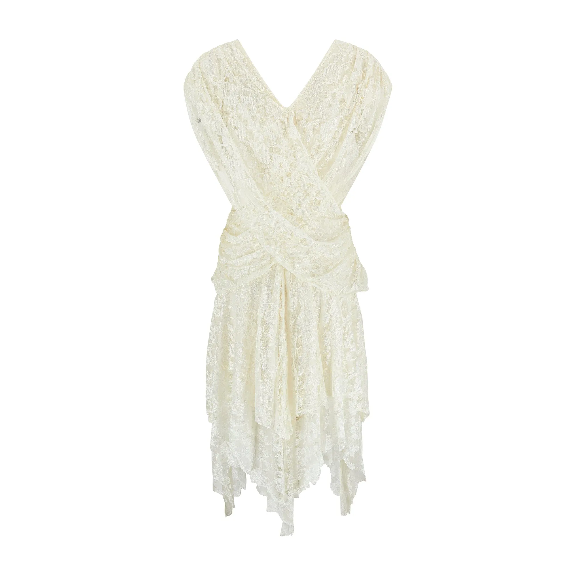 1980s Ivory Lace Wrap-Around Wedding Dress