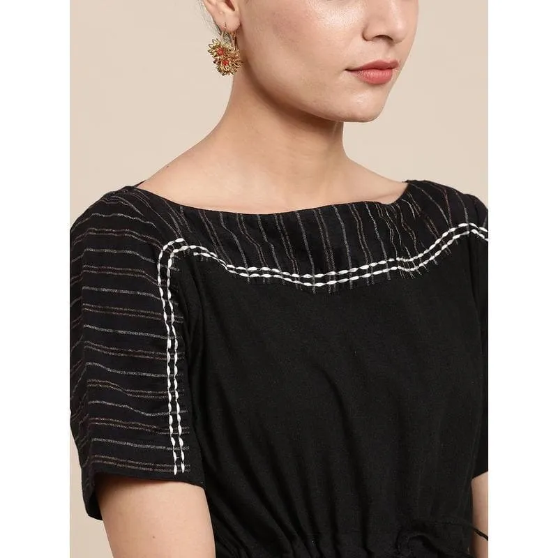 Black  Zari Drop Shoulder Top