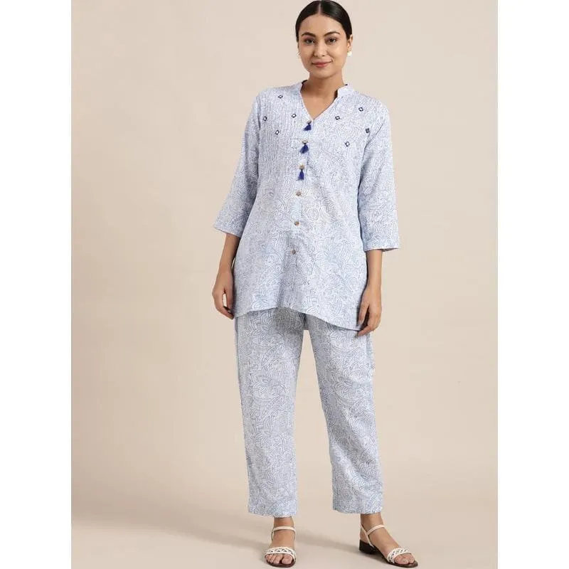 Blue Block Print Cotton Co-ord Set