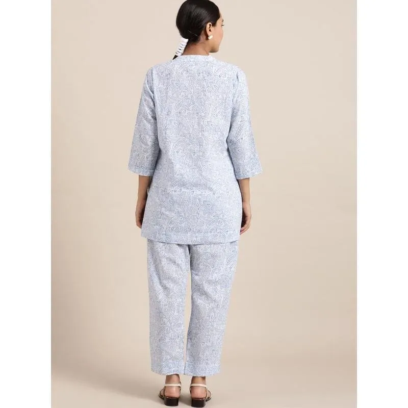 Blue Block Print Cotton Co-ord Set