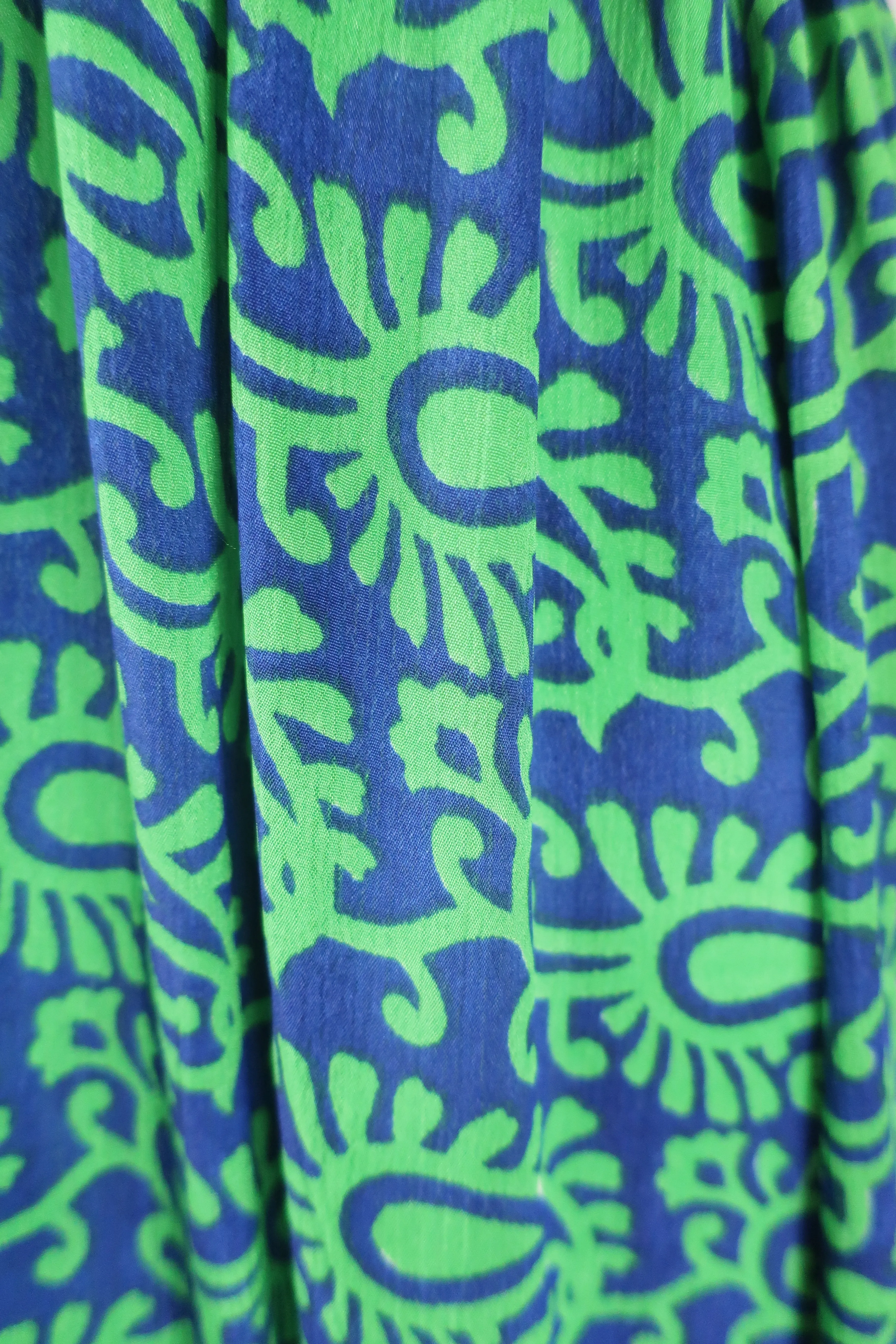 Cherry Midi Dress - Vintage Indian Sari - Indigo & Apple Bold Paisley - Free Size
