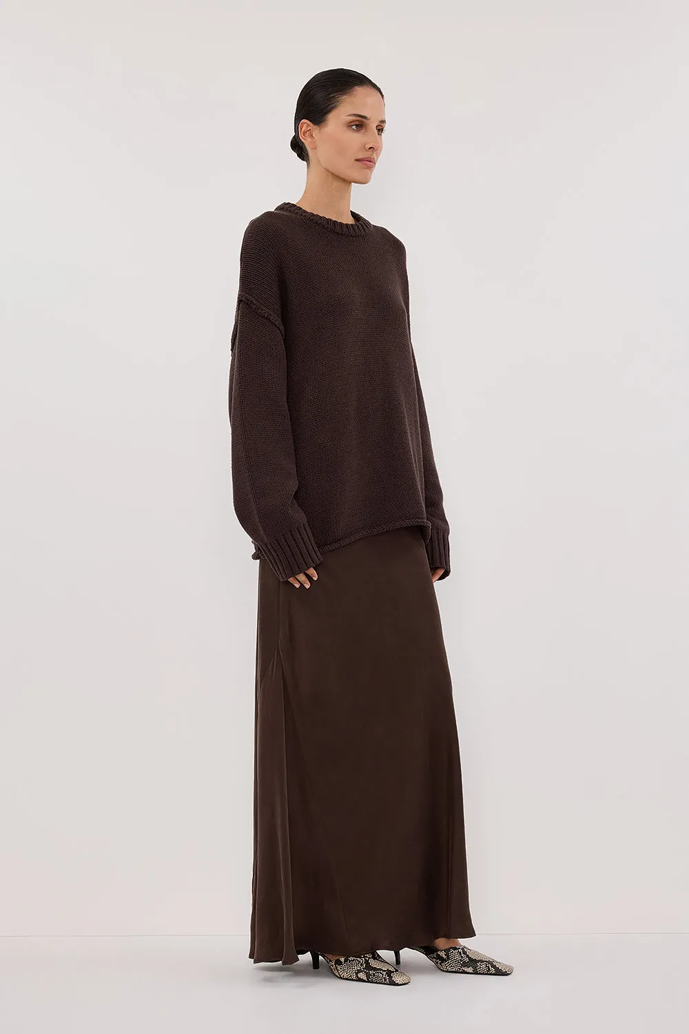 COLETTE BITTER CHOC SILK SKIRT