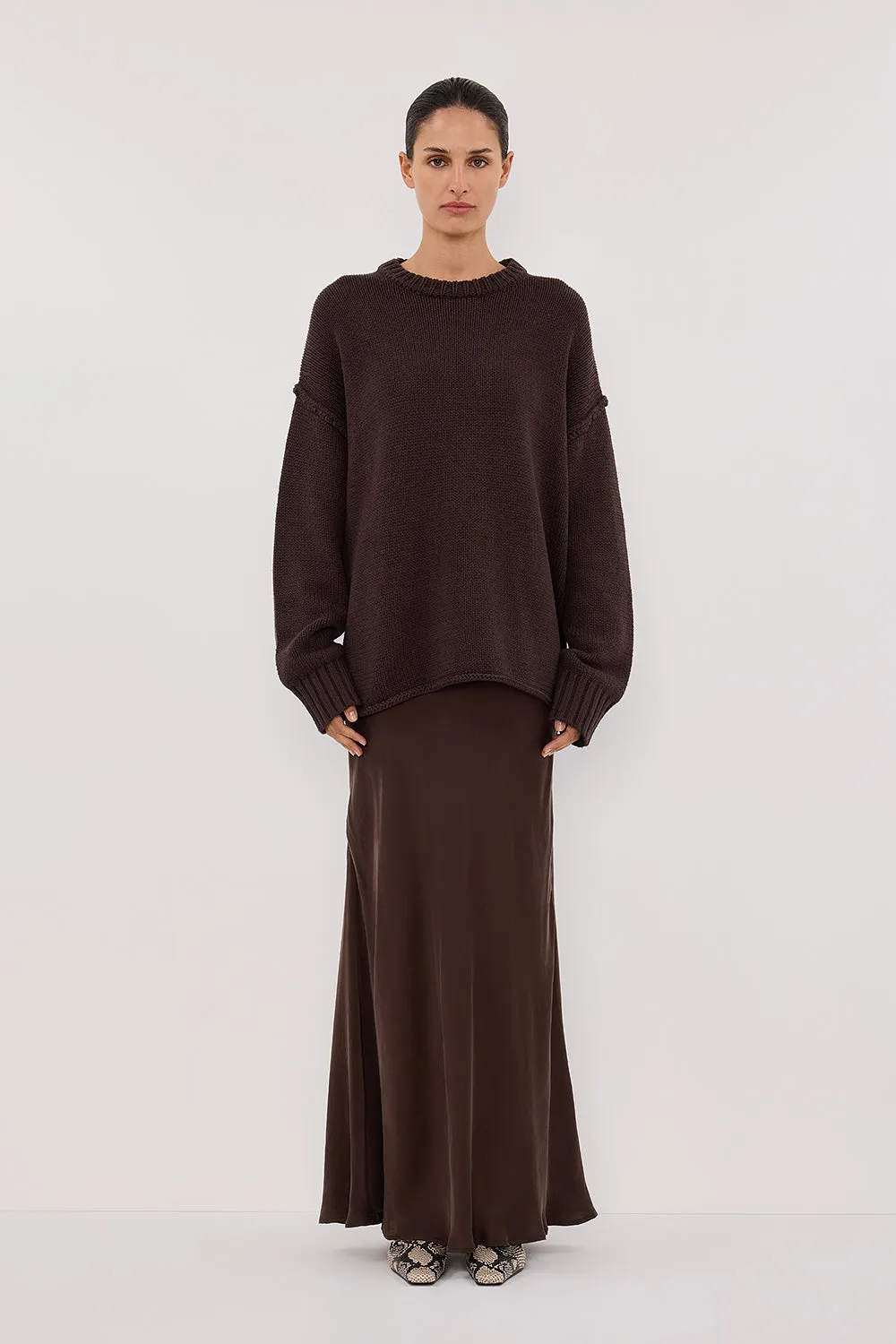 COLETTE BITTER CHOC SILK SKIRT