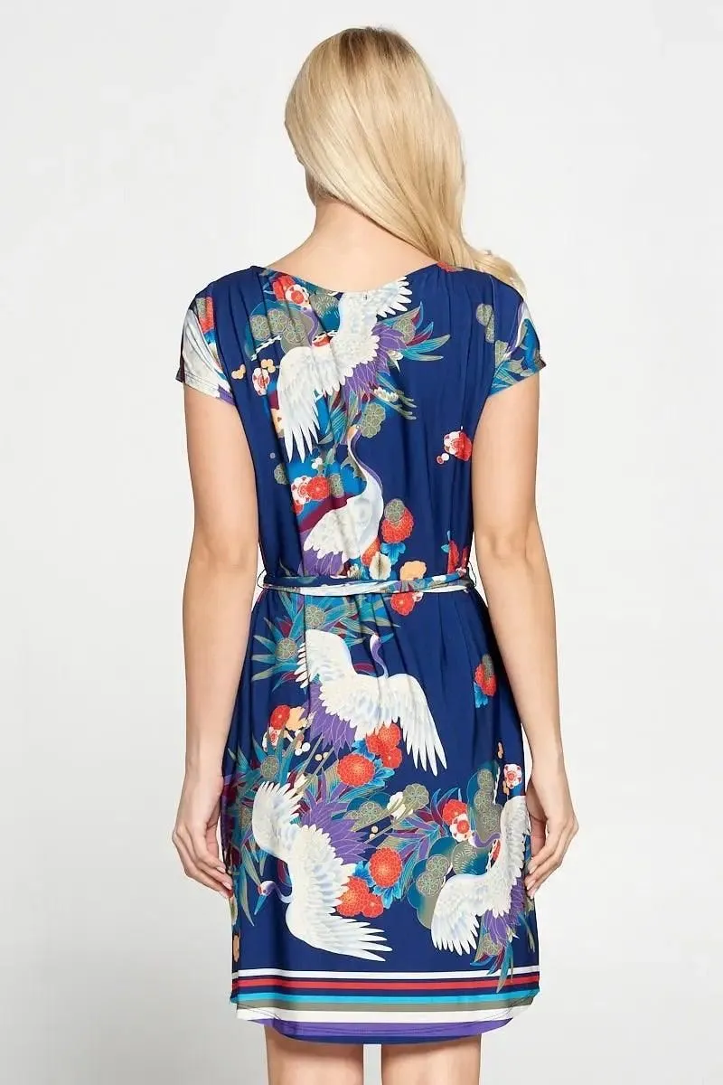 Crane Dress with Waist Tie