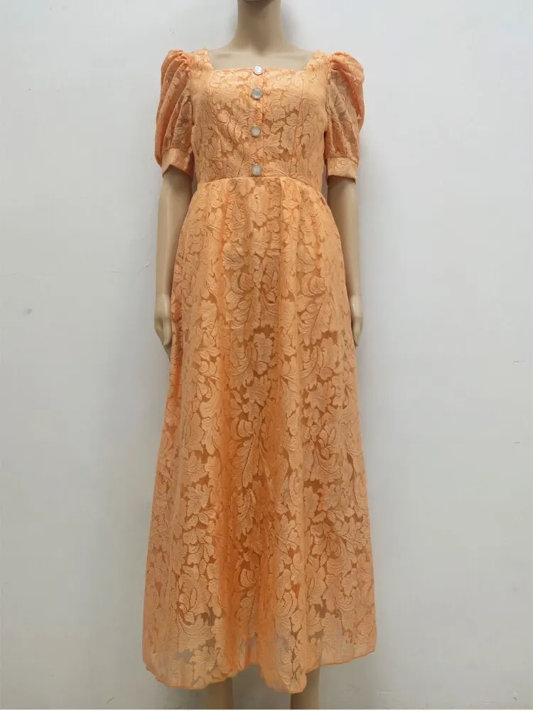 Elegant Party Dresses for Women 2023 Summer New French Lady Lace Dress Stylish Puff Sleeve Maxi Dress Formal Occasion Dresses
