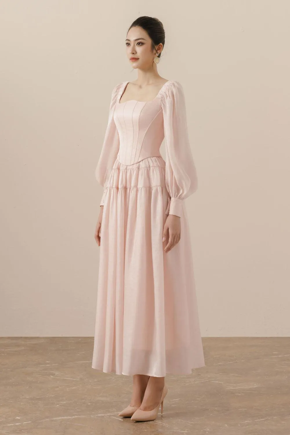 Fiorella Gathered Draped Organza Maxi Skirt