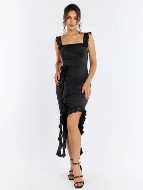 Fly Sleeve Embellished Flower Asymmetrical Hem Dress