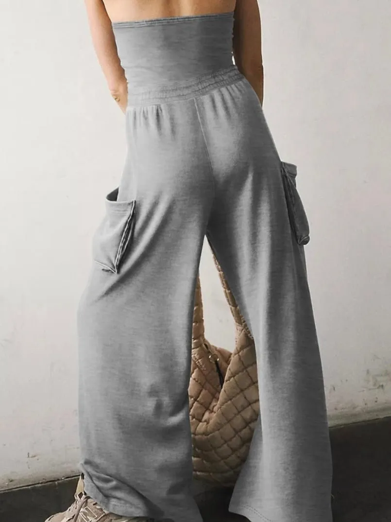 Gray strapless cargo jumper