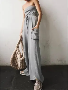 Gray strapless cargo jumper