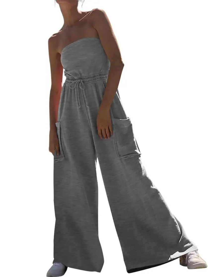 Gray strapless cargo jumper