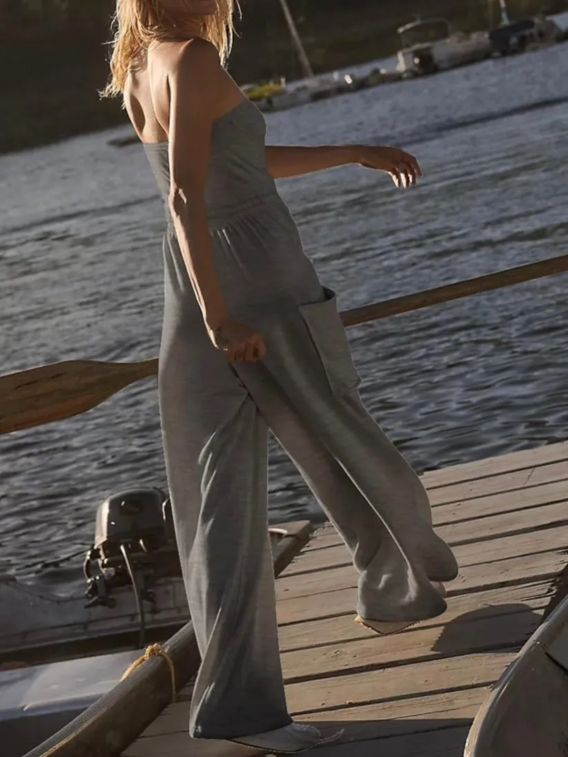 Gray strapless cargo jumper