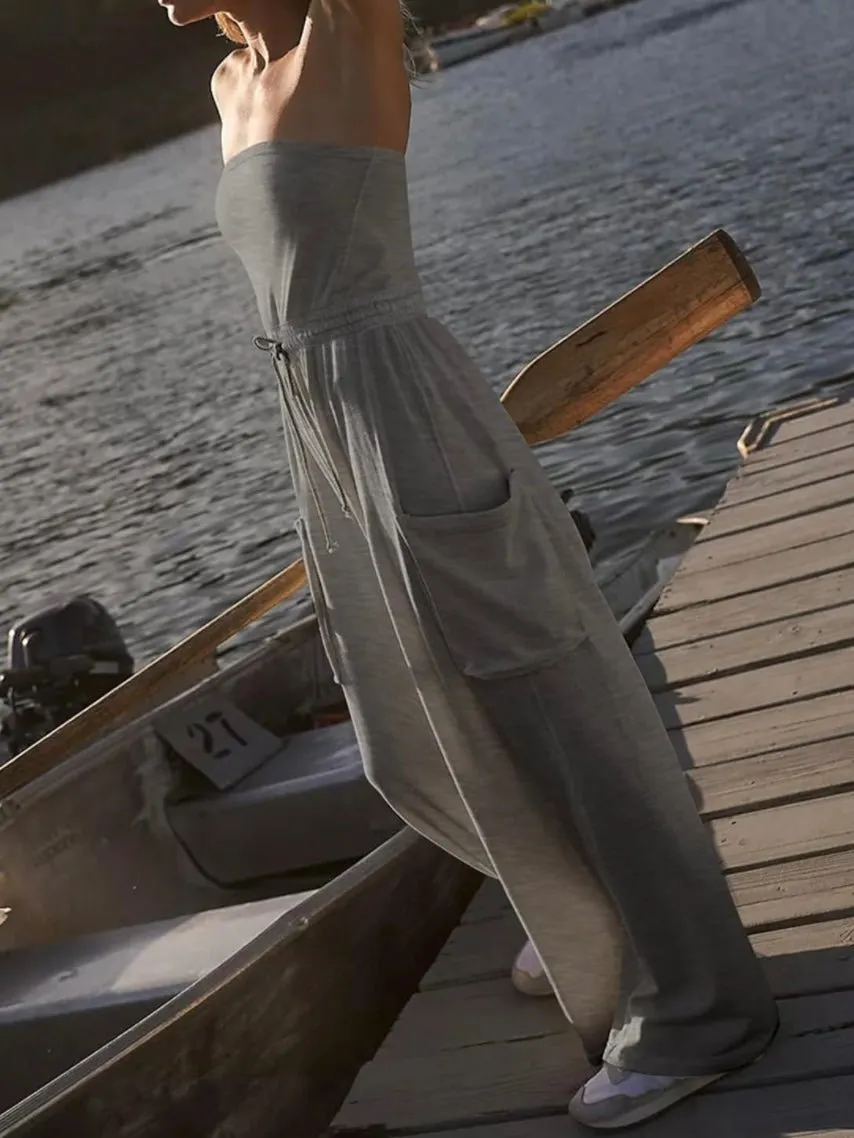 Gray strapless cargo jumper