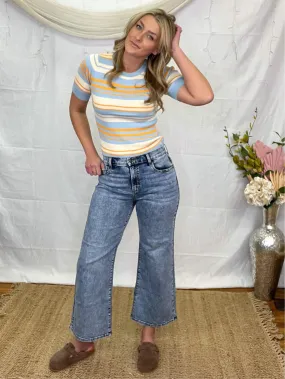 High Waist Wide Leg Ankle Jeans