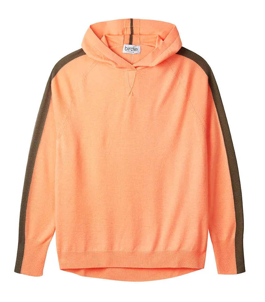 Ladies striped hoodie jumper in tangerine & khaki