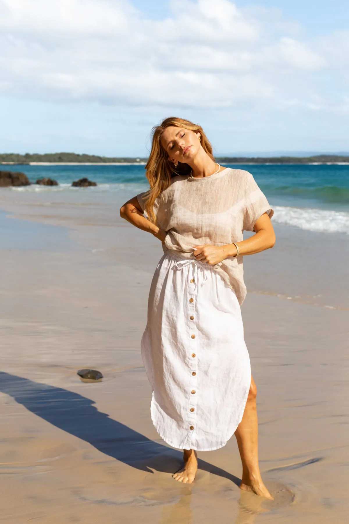 Lilian Linen Skirt - White