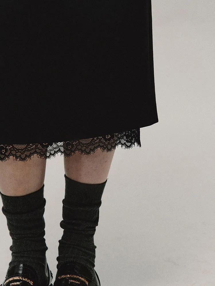 Low-waist Lace Splicing Straight Skirt