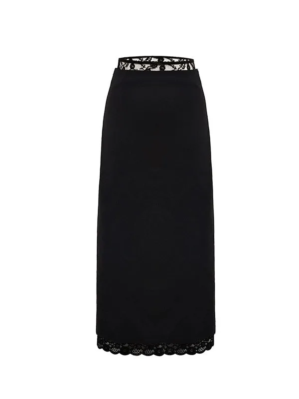 Low-waist Lace Splicing Straight Skirt