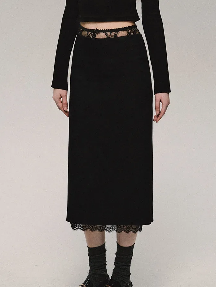 Low-waist Lace Splicing Straight Skirt