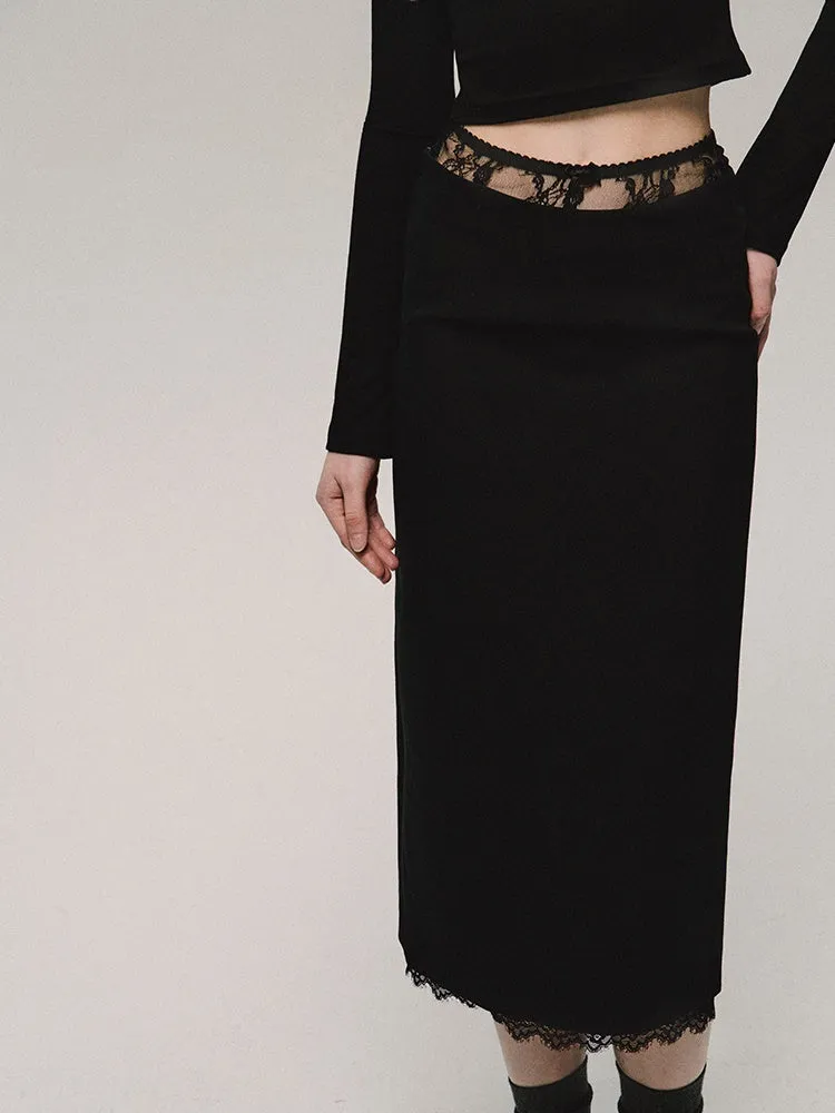 Low-waist Lace Splicing Straight Skirt