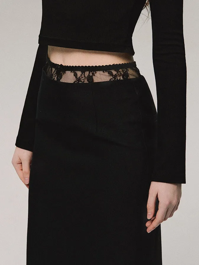 Low-waist Lace Splicing Straight Skirt