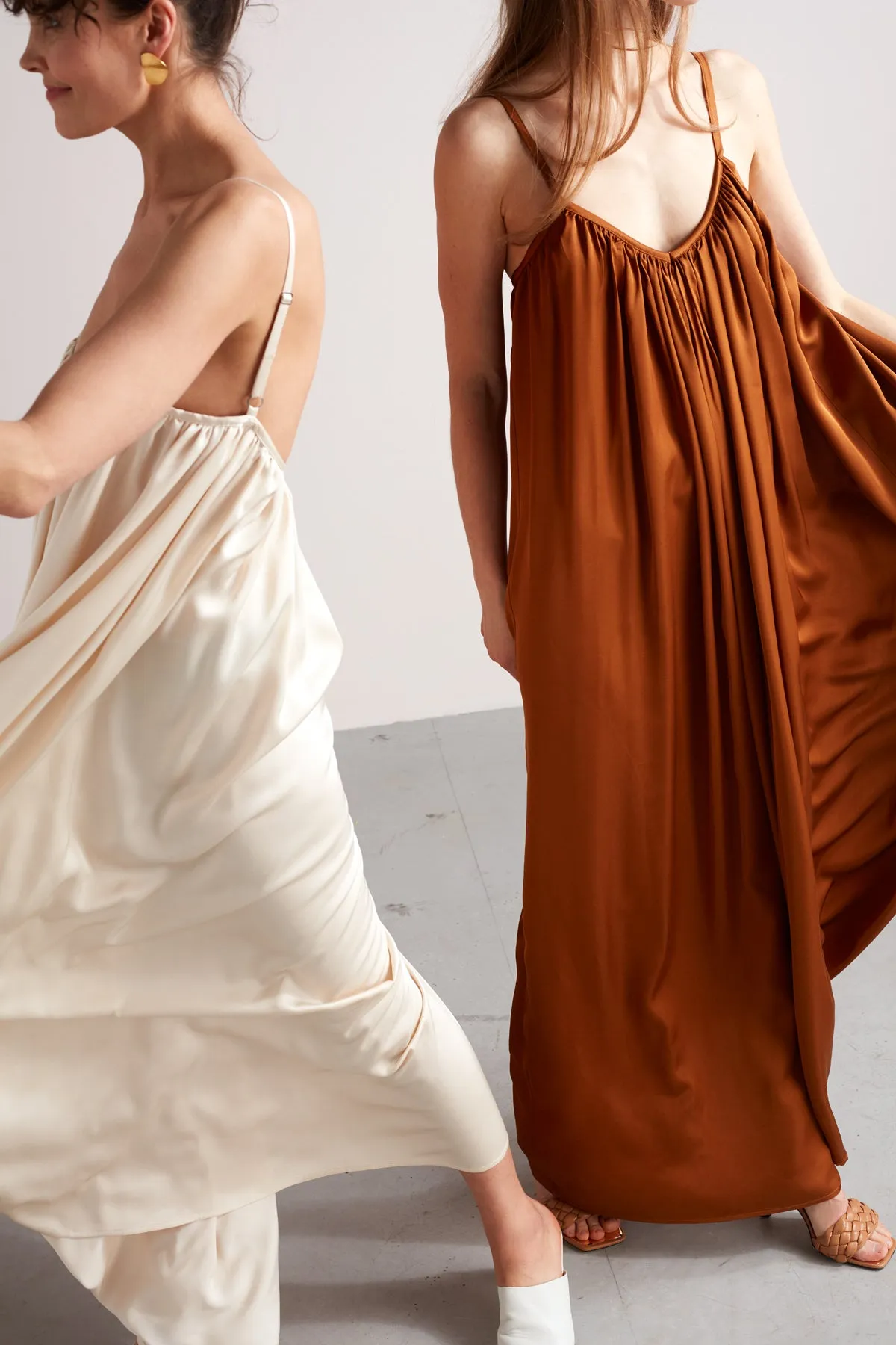 LUCIA flowing maxi slip dress in bronze