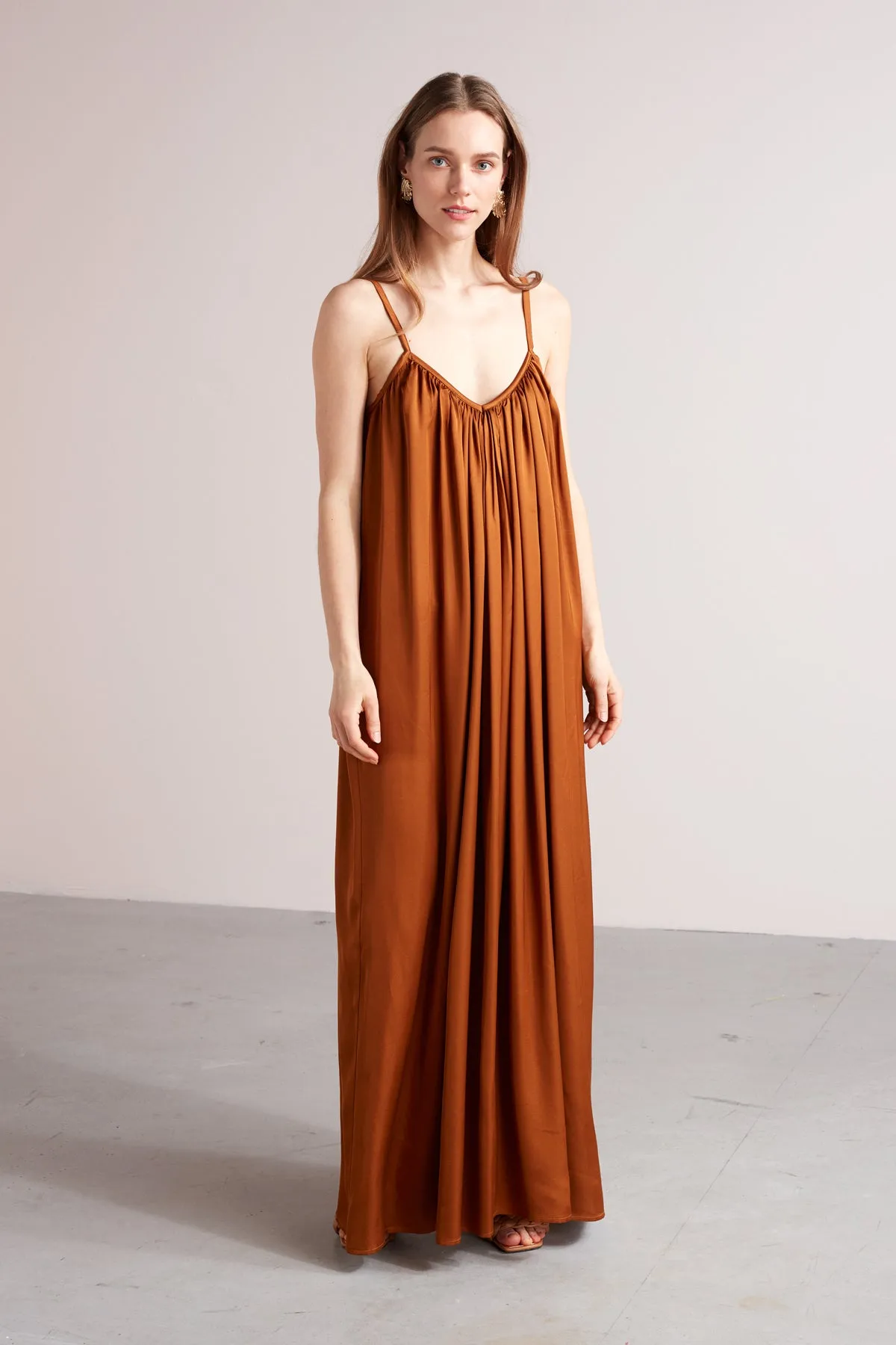 LUCIA flowing maxi slip dress in bronze