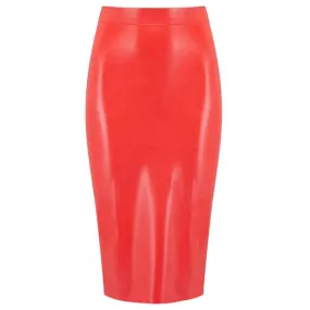 Midi Latex Skirt - Red -