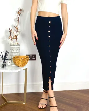Midi Pencil Skirt in Fine Knit bodycon style in Black