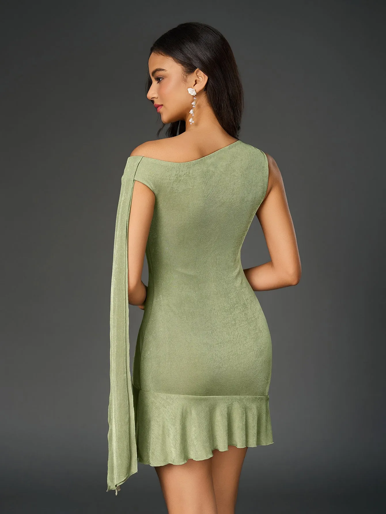 Off Shoulder Sleeveless Asymmetrical Hem Solid Dress