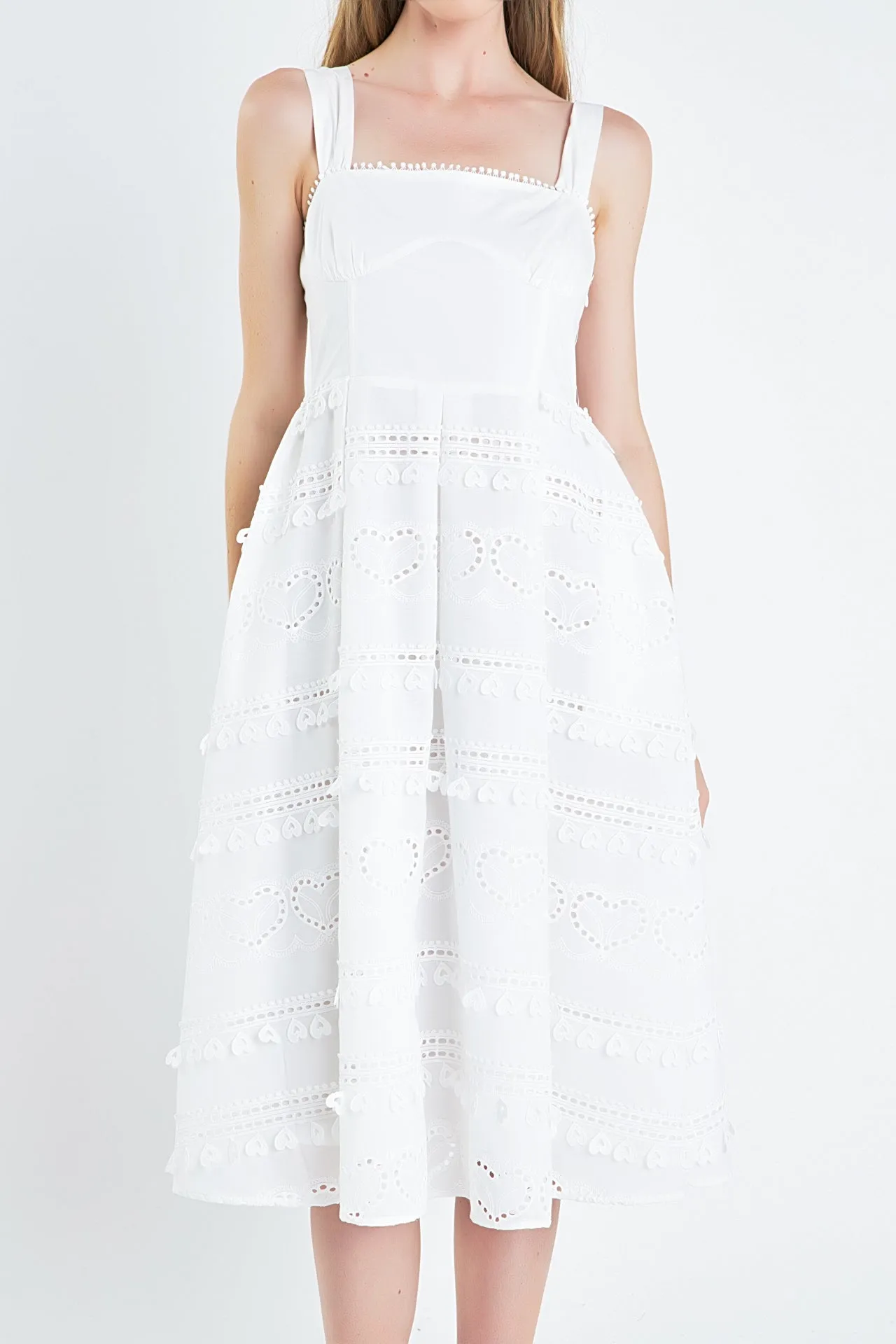 Poprin Heart Embroidery Bustier Midi Dress