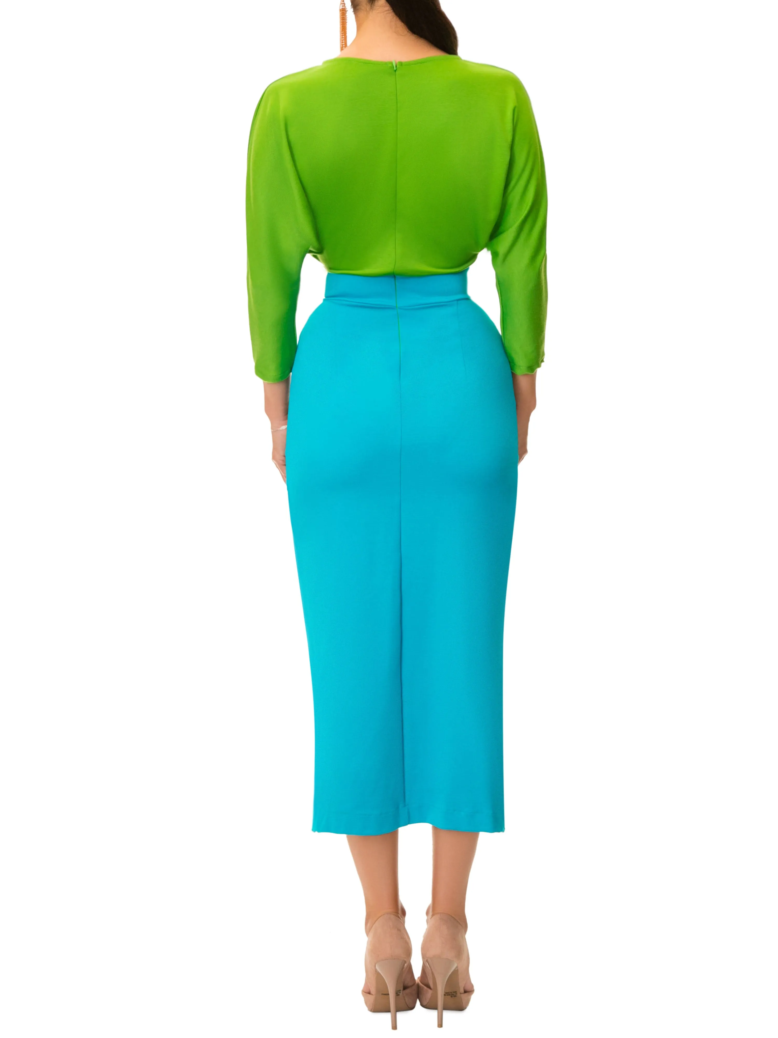 "Robyn" Forest Green/Teal Dolman Sleeve Pencil Dress