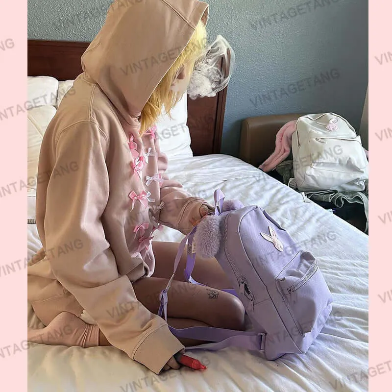 Retro Pink Bow Hooded Sweatshirt