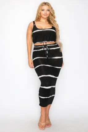 Sleeveless tie dye stripe skirt set