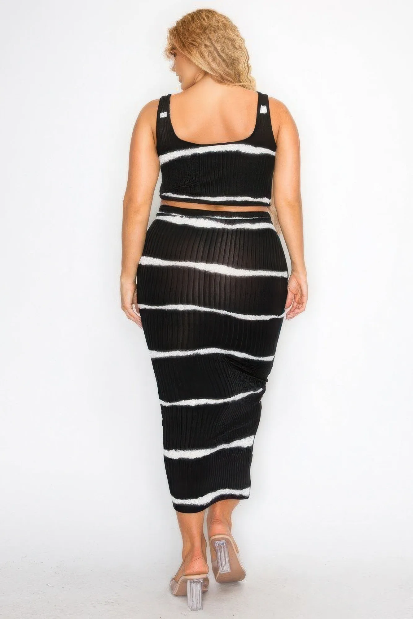 Sleeveless tie dye stripe skirt set