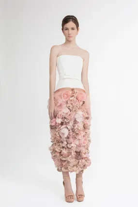 Strapless Dress with Tulle and Silk Floral Appliques