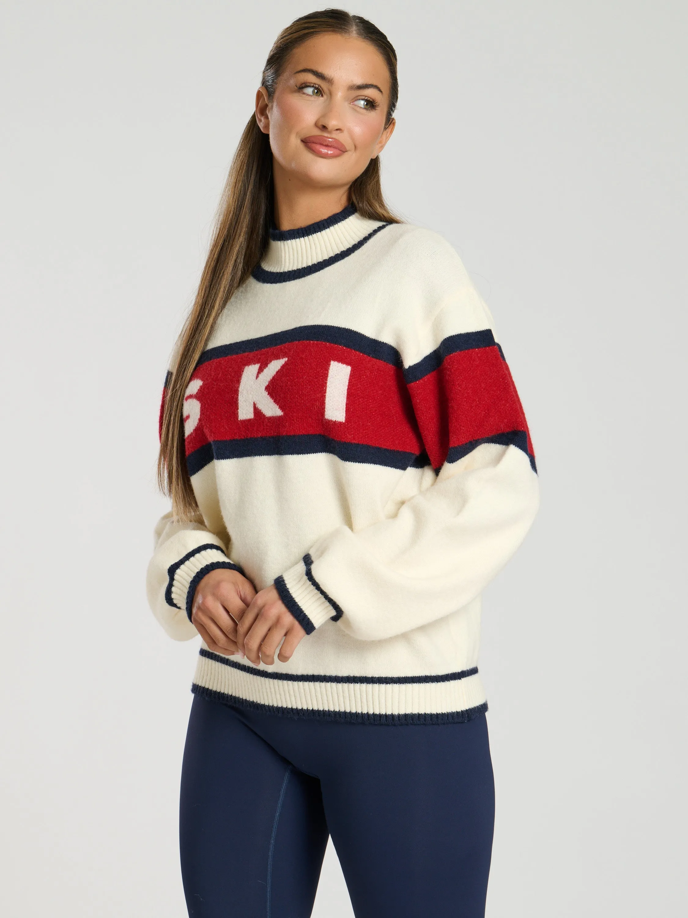 The 'Marshmallow' red ski slogan knitted jumper