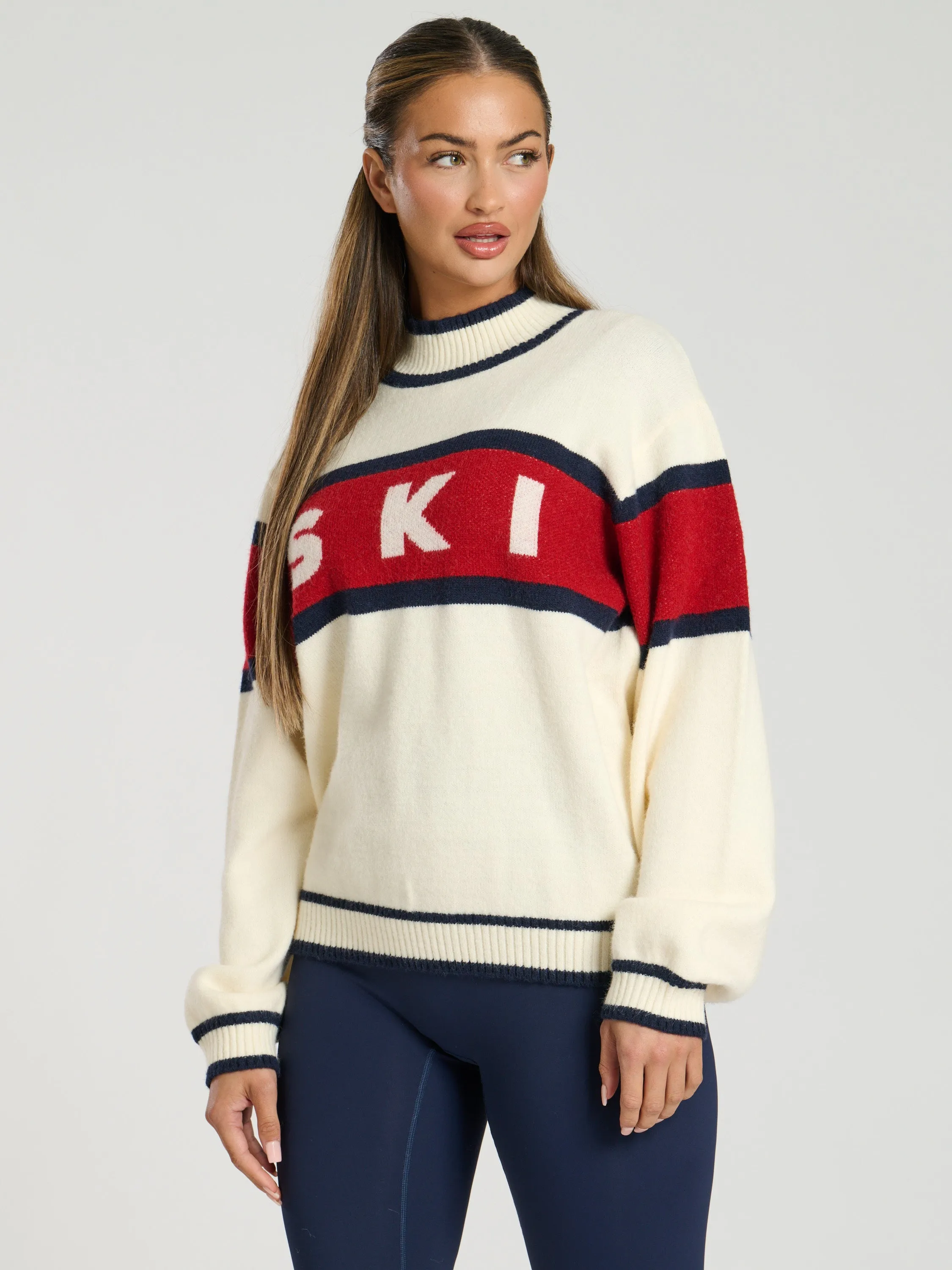 The 'Marshmallow' red ski slogan knitted jumper