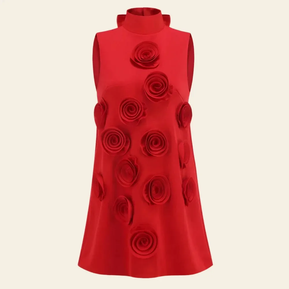 Trend4us Women's Chic 3D Rose Applique Mini Dress