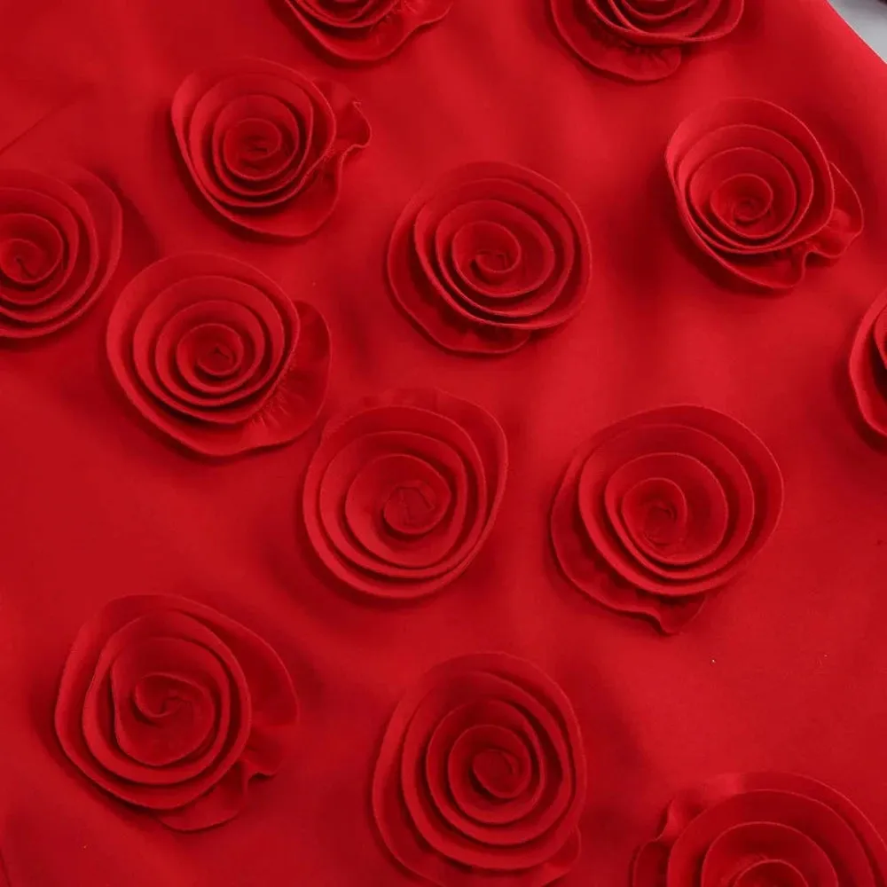 Trend4us Women's Chic 3D Rose Applique Mini Dress