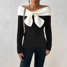 Women's Chic Black Off-Shoulder Knitted Jumper | Ideal for Autumn/Winter