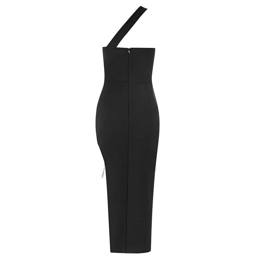 Women's One-Shoulder Midi Bandage Dress with Diamante Embellishment - GFIT SPORTS