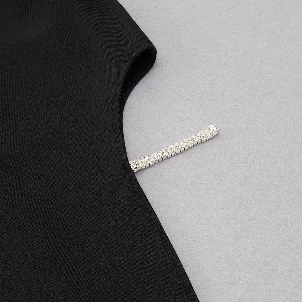 Women's One-Shoulder Midi Bandage Dress with Diamante Embellishment - GFIT SPORTS